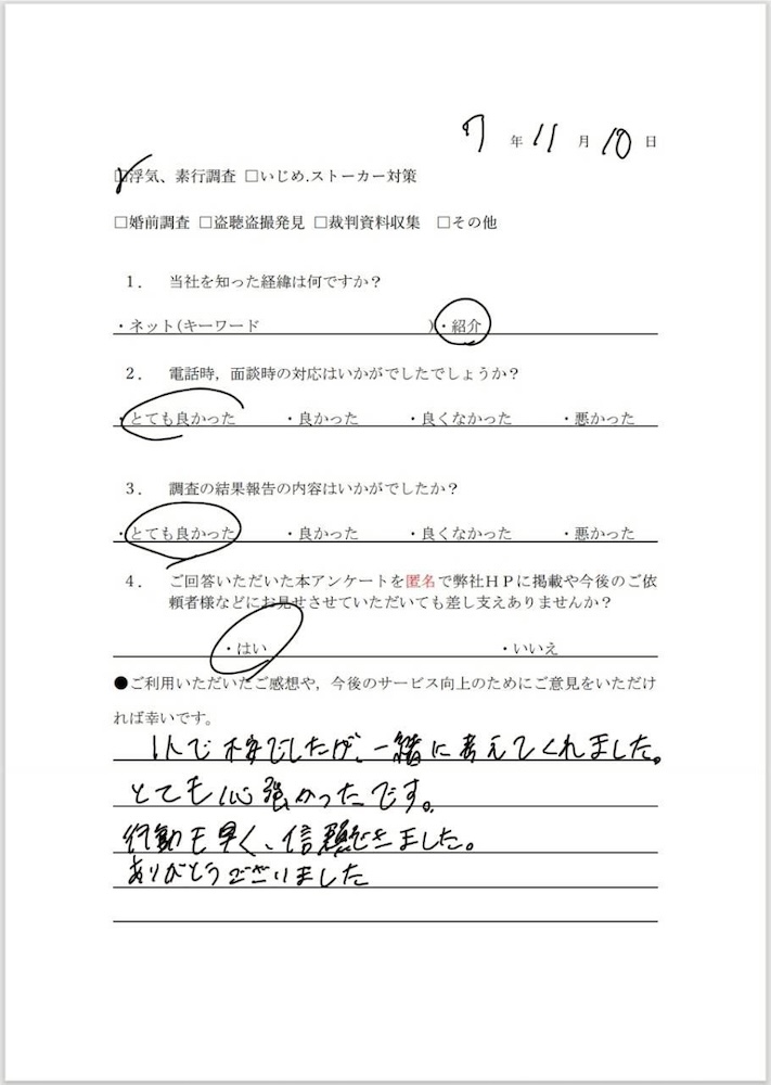 浮気、素行調査 U様