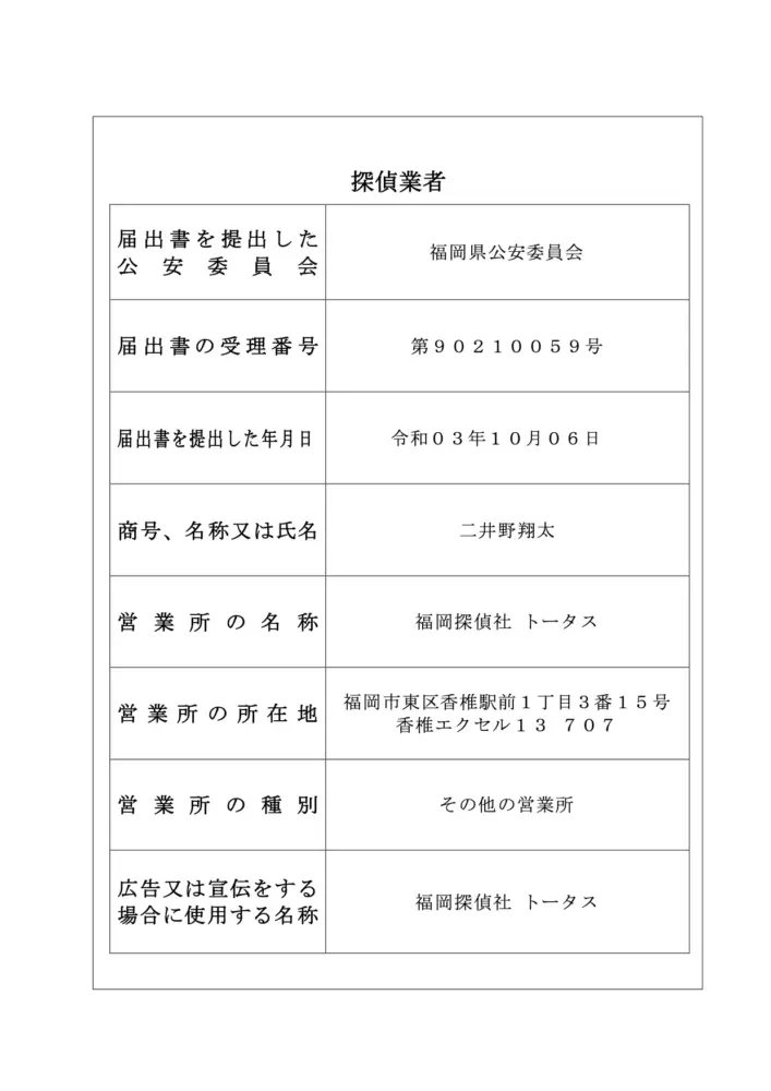 探偵業標識_福岡