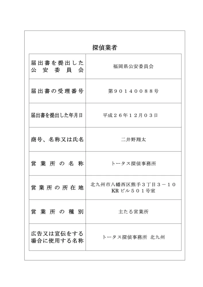 探偵業標識_北九州